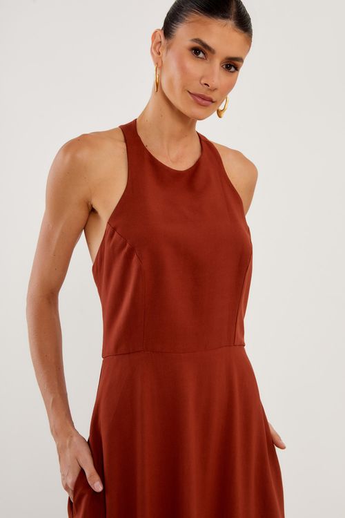 Vestido Midi Decote Costas - Castanho Medio