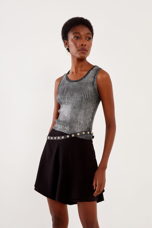 Blusa Tricot Canelada Foil - Prata