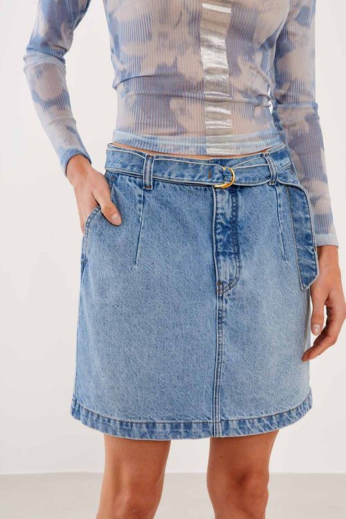 Saia Jeans Com Cinto - Jeans