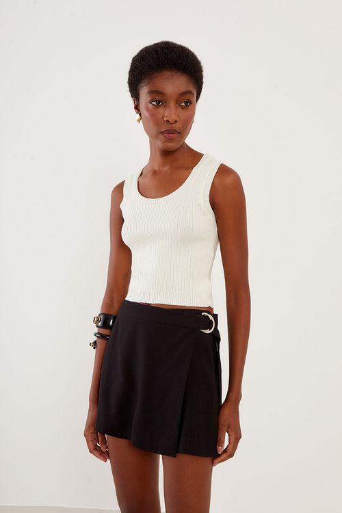 Blusa Tricot Canelada Foil - Off White