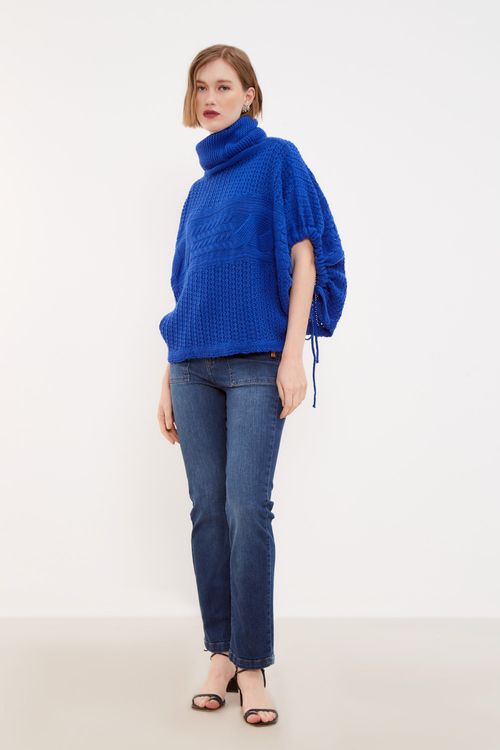 Colete Gola Alta Tricot - Azul Netuno