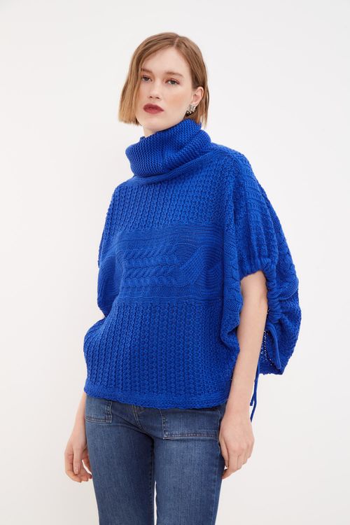 Colete Gola Alta Tricot - Azul Netuno