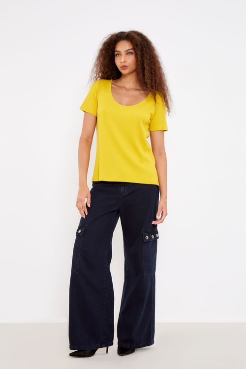 T-Shirt Malha Basica Mga Media - Amarelo Mostarda