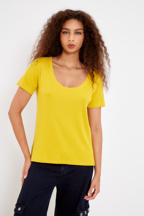 T-Shirt Malha Basica Mga Media - Amarelo Mostarda