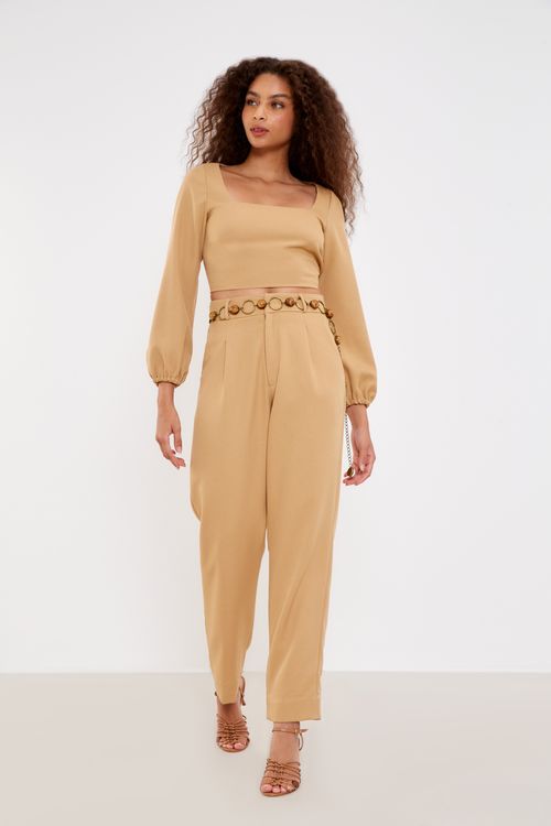 Blusa Decote Quadrado - Bege New