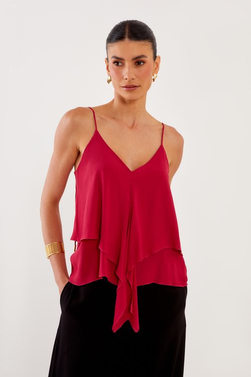 Blusa Georgette Com Babado - Rosa Radiante