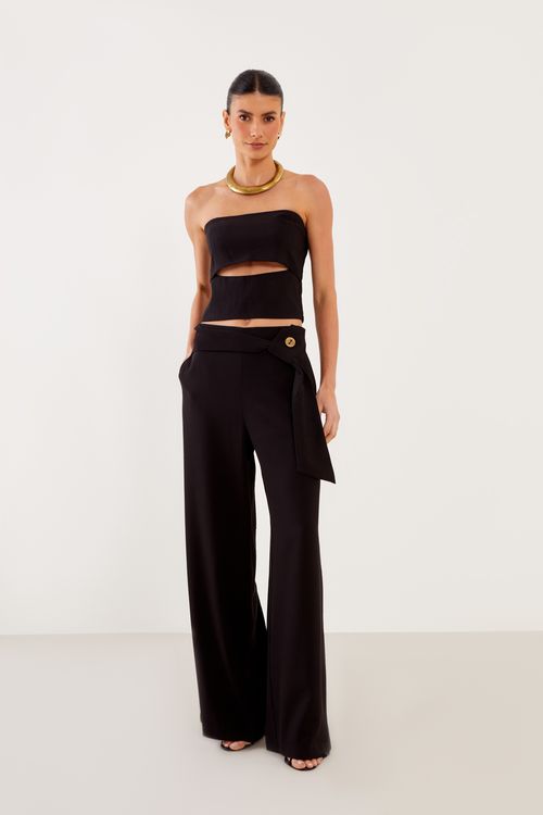 Calça Alfaiataria Detalhe Cós - Preto