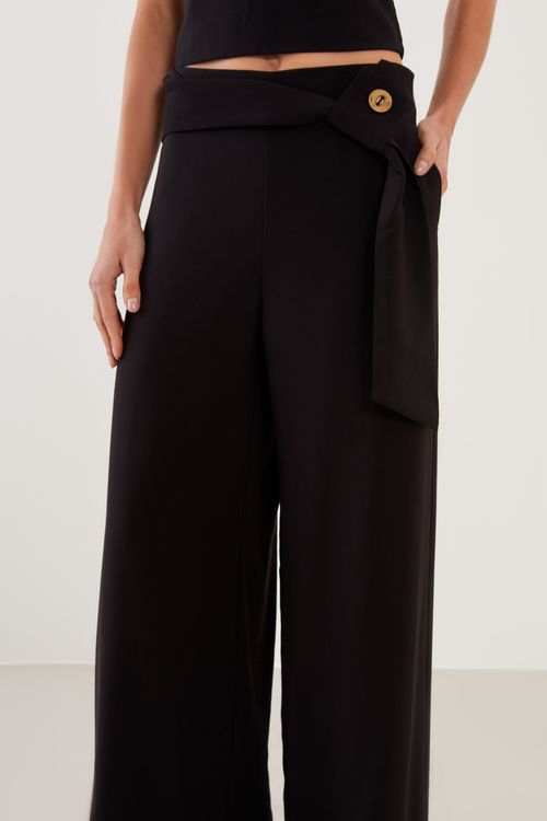 Calça Alfaiataria Detalhe Cós - Preto