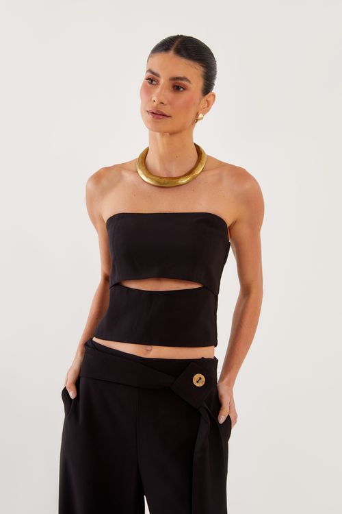 Blusa Recorte Pespontos - Preto