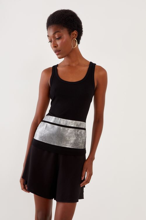 Regata Malha Foil Barra - Preto