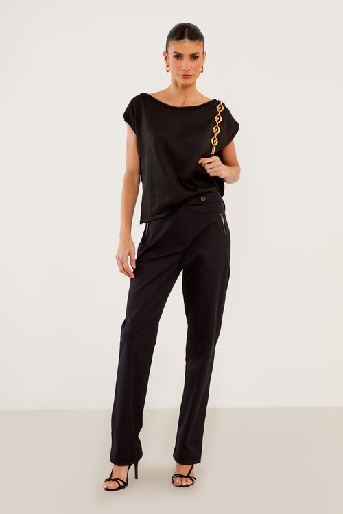 Blusa Tricot Quadrada Rayon - Preto