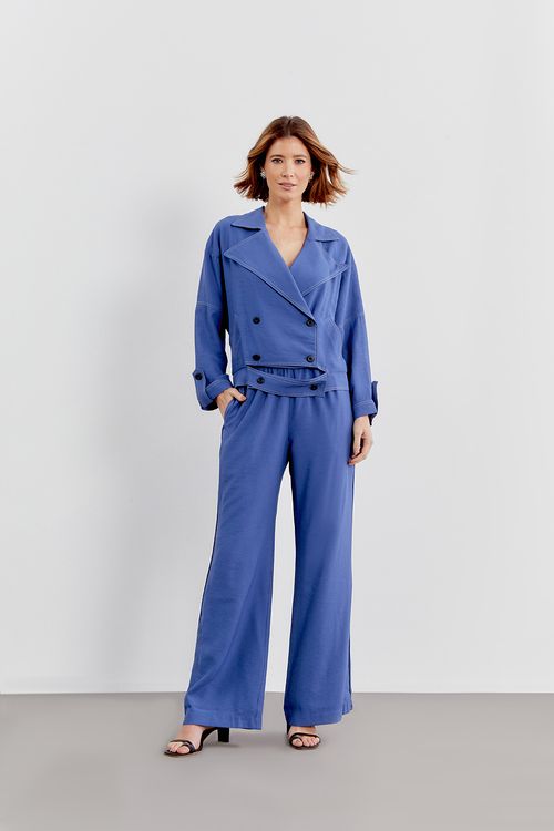 Calça Vivo Pesponto Pantalona - Azul Solido