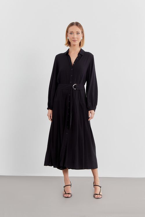 Vestido Longo Crepe - Preto