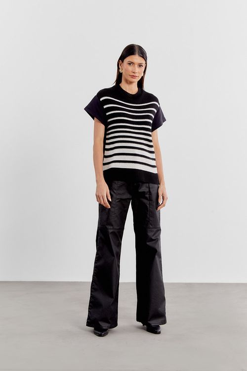 Blusa Malha Mix Tricot Pb - Preto
