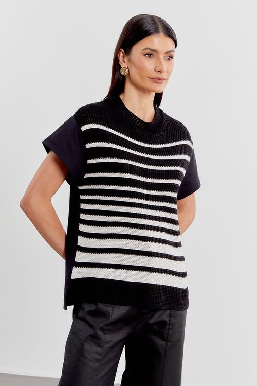 Blusa Malha Mix Tricot Pb - Preto