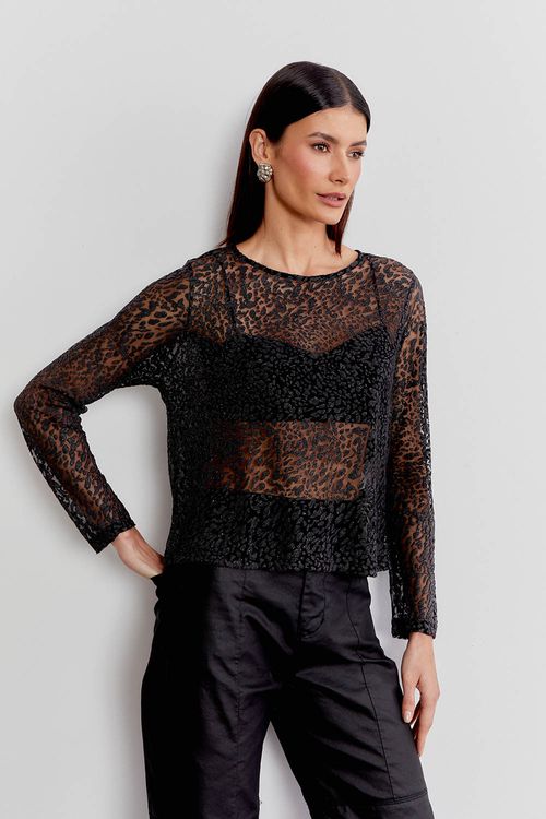 Blusa Malha Devore - Preto