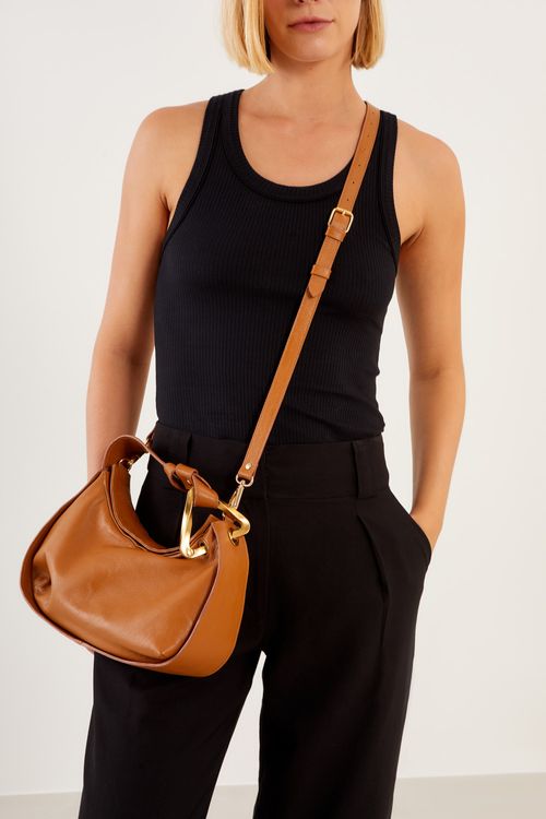Bolsa Tote Couro Com Nó - Castanho Medio