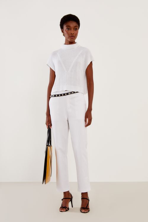 Blusa Tricot Quadrada Canelada - Off White