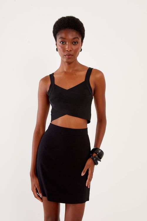 Top Tricot Transpassado Rayon - Preto