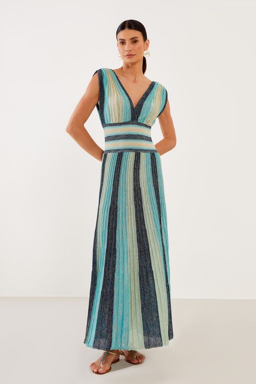 Vestido Tricot Lurex - Azul Cold