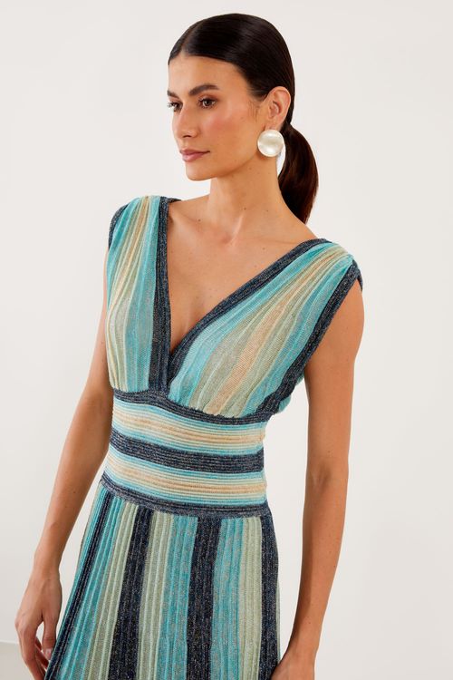 Vestido Tricot Lurex - Azul Cold