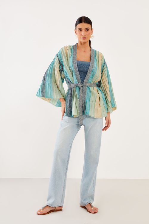Kimono Tricot Lurex - Azul Cold