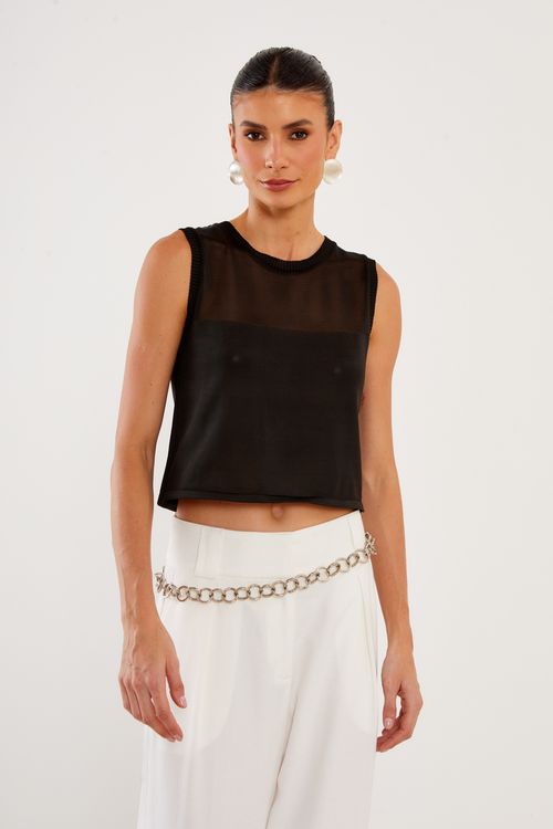 Cropped Tricot Rayon - Preto