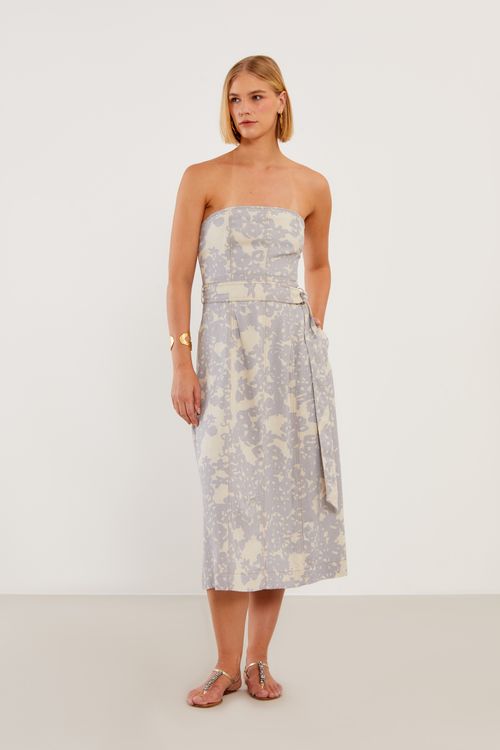 Vestido Estampa Buquê - Est Buque Cinza