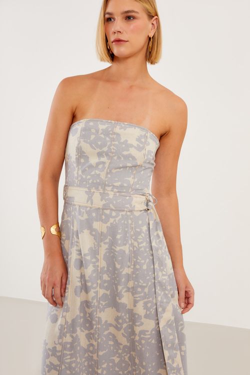 Vestido Estampa Buquê - Est Buque Cinza