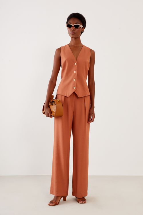 Colete Alfaiataria Botões - Caqui Corda