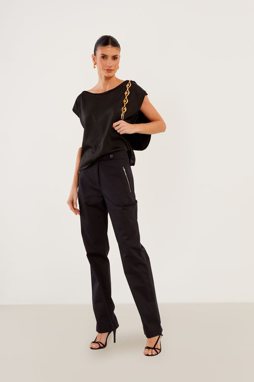 Calça Alfaiataria Com Zíper - Preto