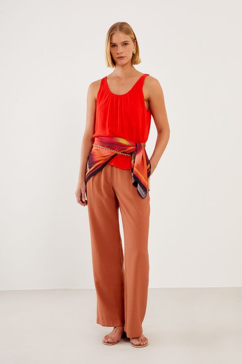 Blusa Casual Decote u - Vermelho Grenadine