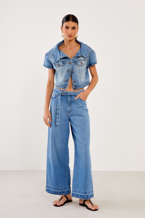 Jaqueta Jeans Gola Deslocada - Jeans