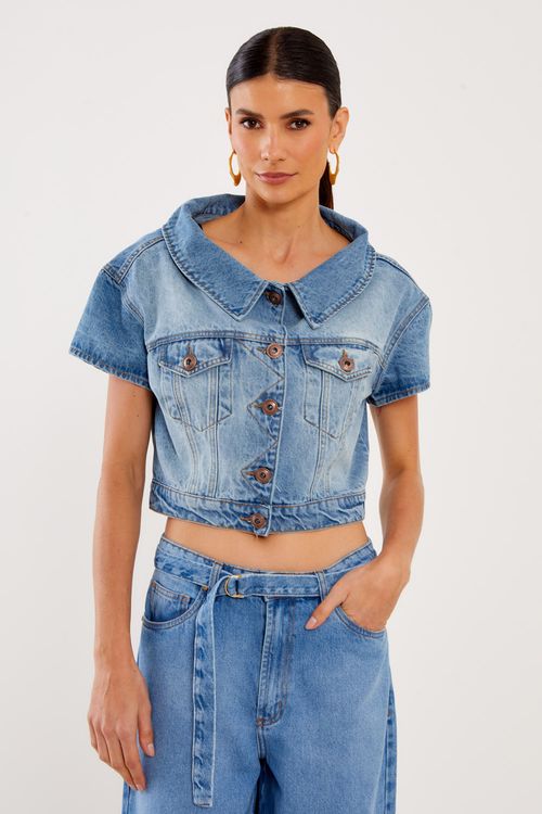 Jaqueta Jeans Gola Deslocada - Jeans