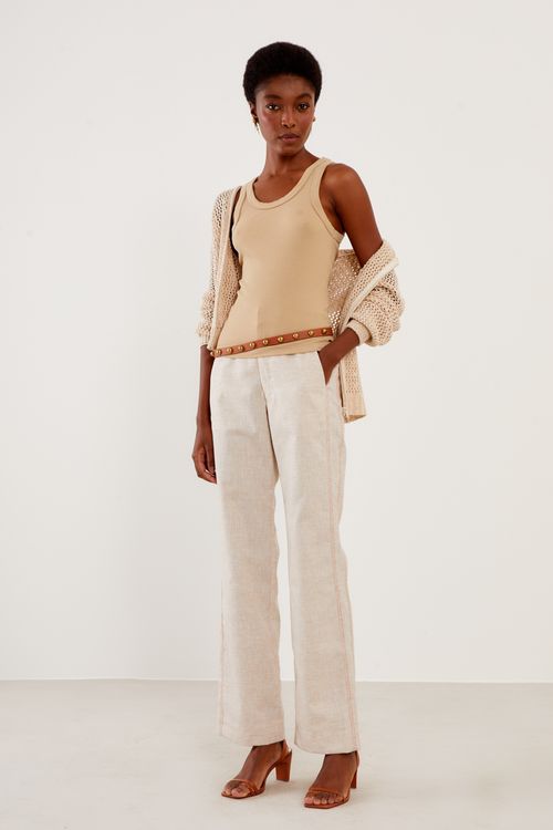 Calça Elástico Bolso Faca - Cru