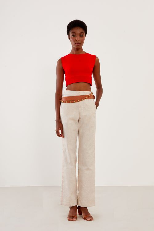 Top Tricot Nervuras Barra - Vermelho Grenadine