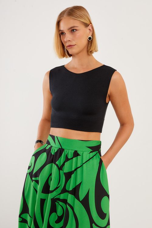 Top Tricot Nervuras Barra - Preto