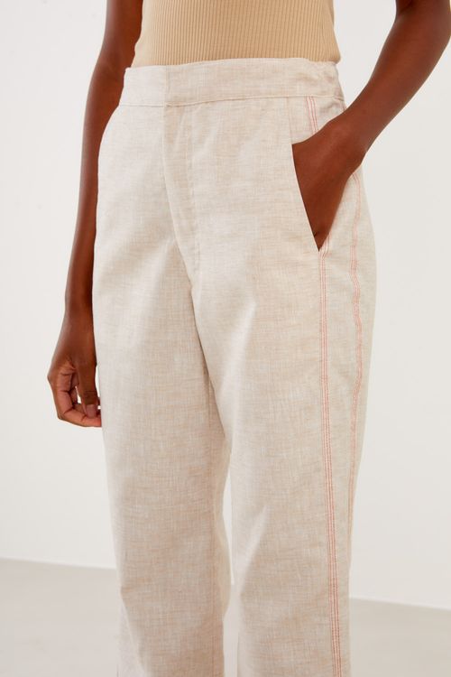 Calça Elástico Bolso Faca - Cru