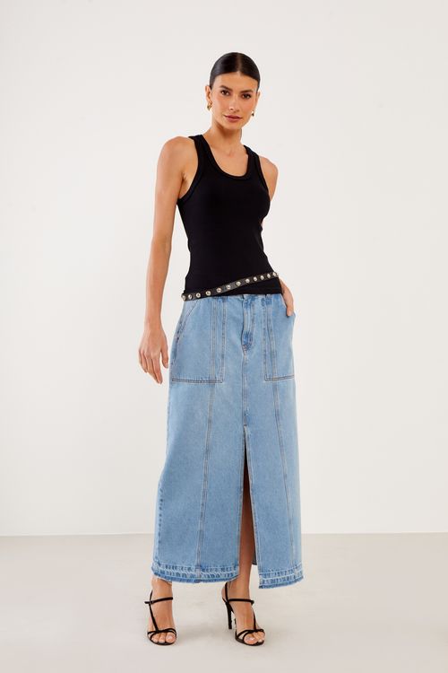 Saia Jeans Abertura Frente - Jeans