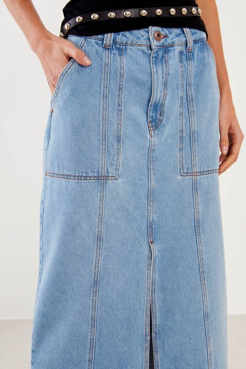 Saia Jeans Abertura Frente - Jeans
