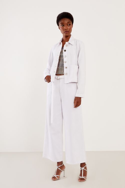 Calça Sarja Cropped - Off White