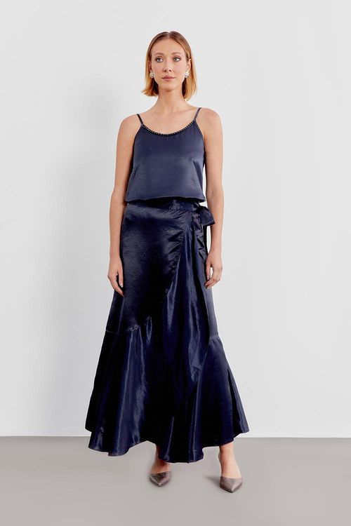 Top Cetim Decote Corrente - Azul Deep