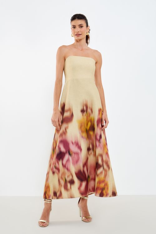 Vestido Sem Alça Estampa Flore Barrado - Est Flore Barrado