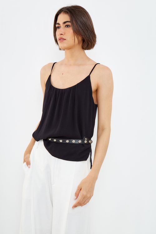 Blusa Casual Franzida - Preto