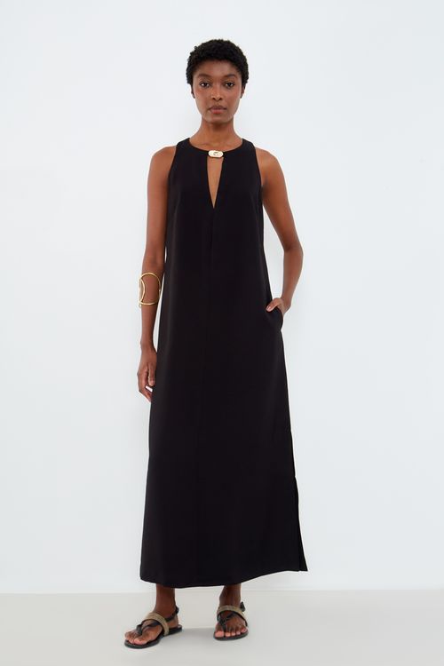 Vestido Alfaiataria Decote Frente - Preto