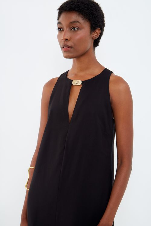 Vestido Alfaiataria Decote Frente - Preto