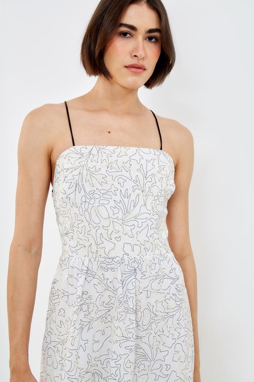 Vestido Longo Bordado Line - Off/Preto