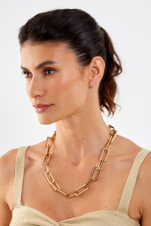 Colar Elos Retangular - Ouro Fosco