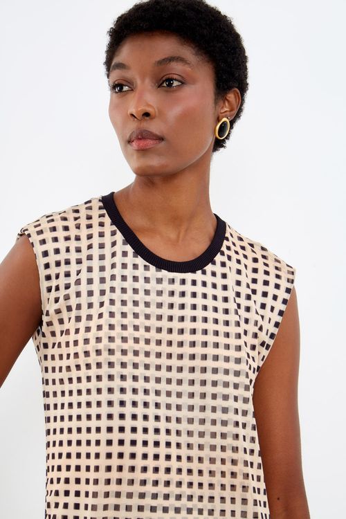 Vestido Tule Estampa Grid - Est Grid