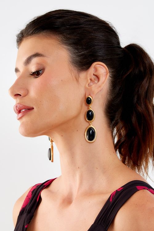 Brinco Trio Oval - Ouro Fosco